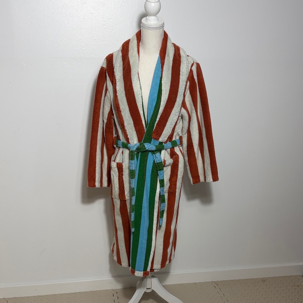 Dusen Dusen Striped Terry Bathrobe with Belt Large